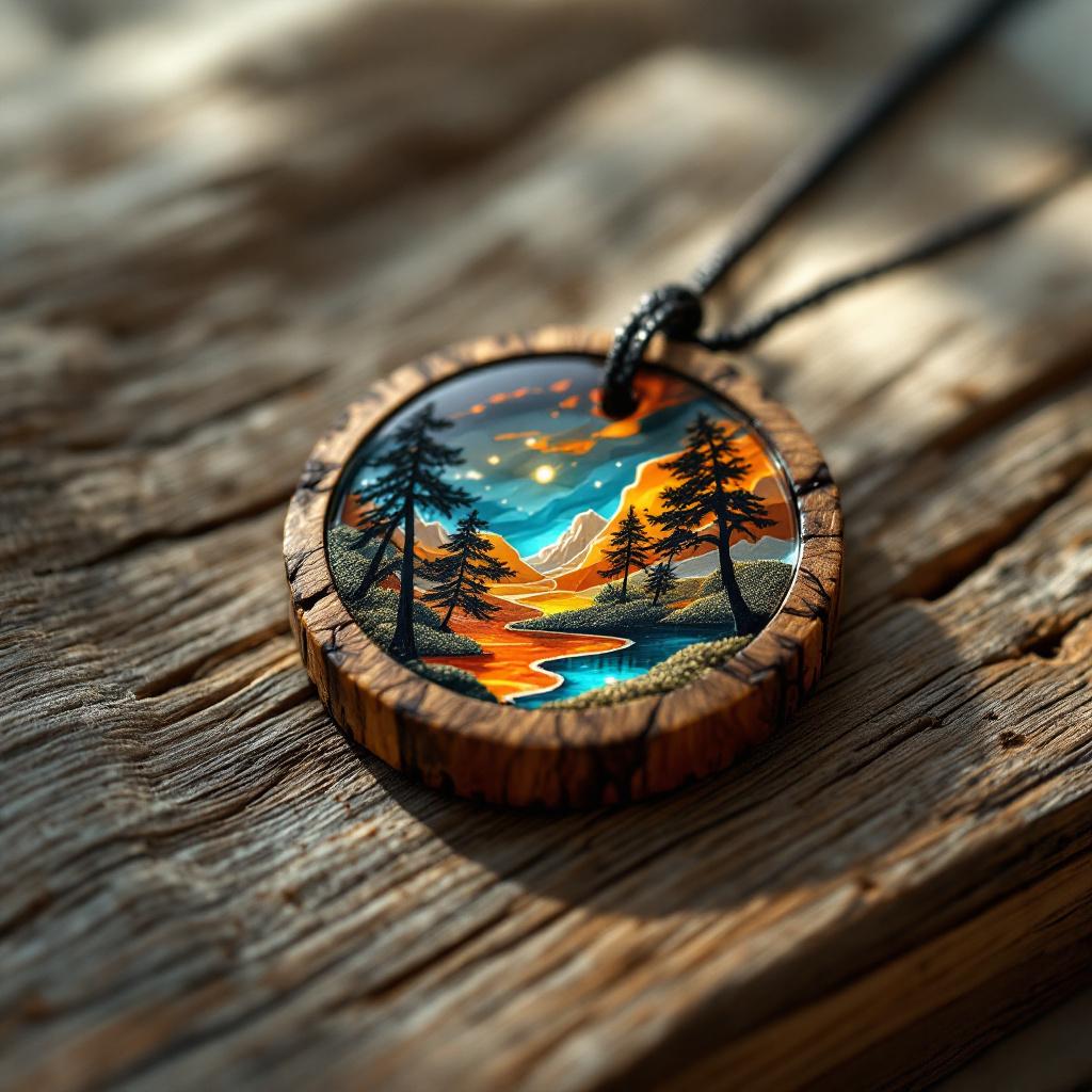 Echoes of Nature Pendant — Handcrafted wooden pendant with colorful resin inlays, celebrating nature's