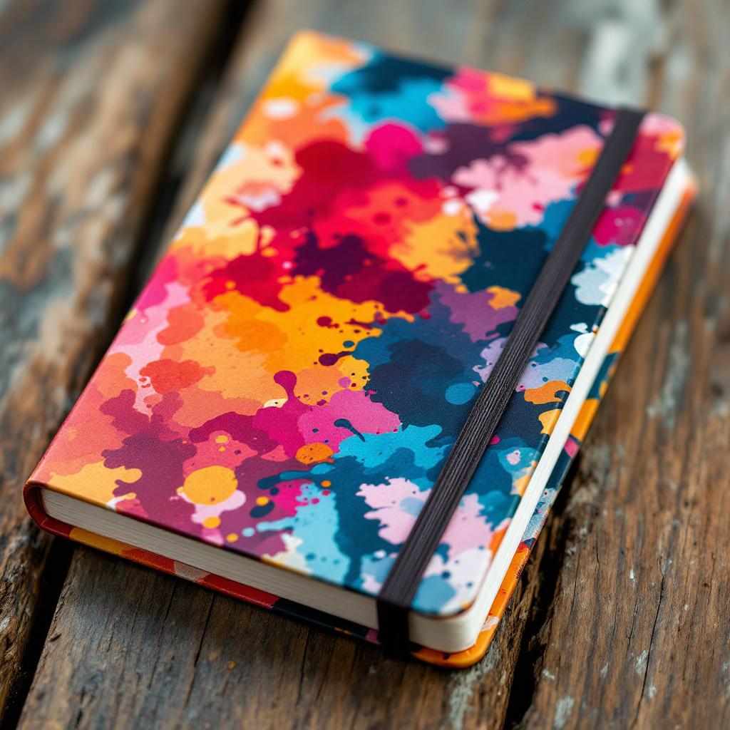 Vibrant Ink Splash Journal — A handcrafted journal with a unique ink splash design, perfect for artists and